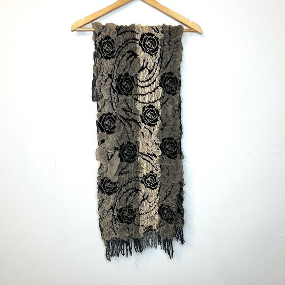 Detailed Floral Embellished Ruffle Scarf - Picture 2 of 2